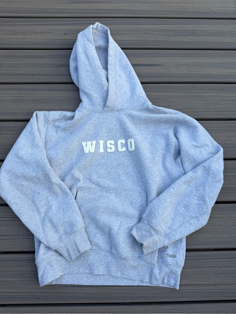 Wisco Light Gray Patchwork Hoodie Aritzia Sweatfleece